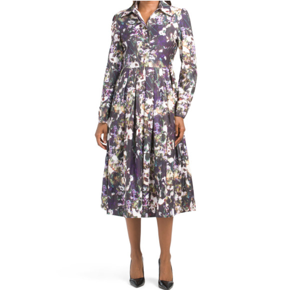 Dalia MacPhee Long Sleeve Floral Dress L Black Collared Button Front Art to Wear - Picture 1 of 15